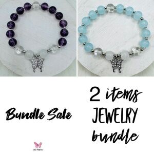 Violet & Blue Beaded w/ Sparkly Butterfly Charm Bracelet Bundle- Small wrists